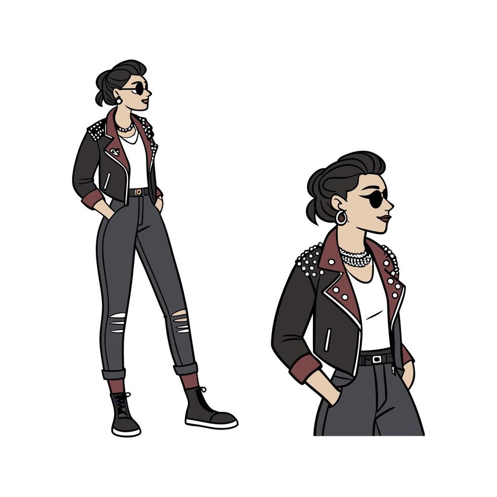 Bold Rocker Chic Fashion Model 3. vector