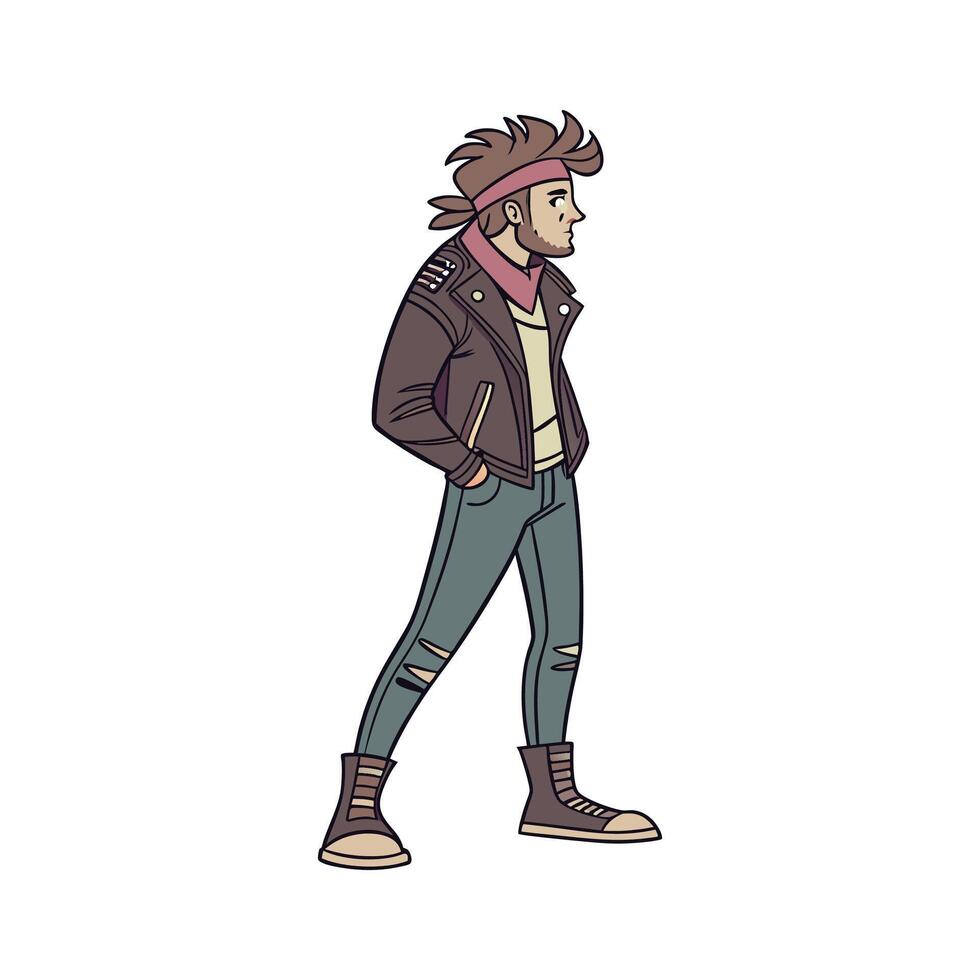 Chic Rockstar Leather Fashion Model. vector