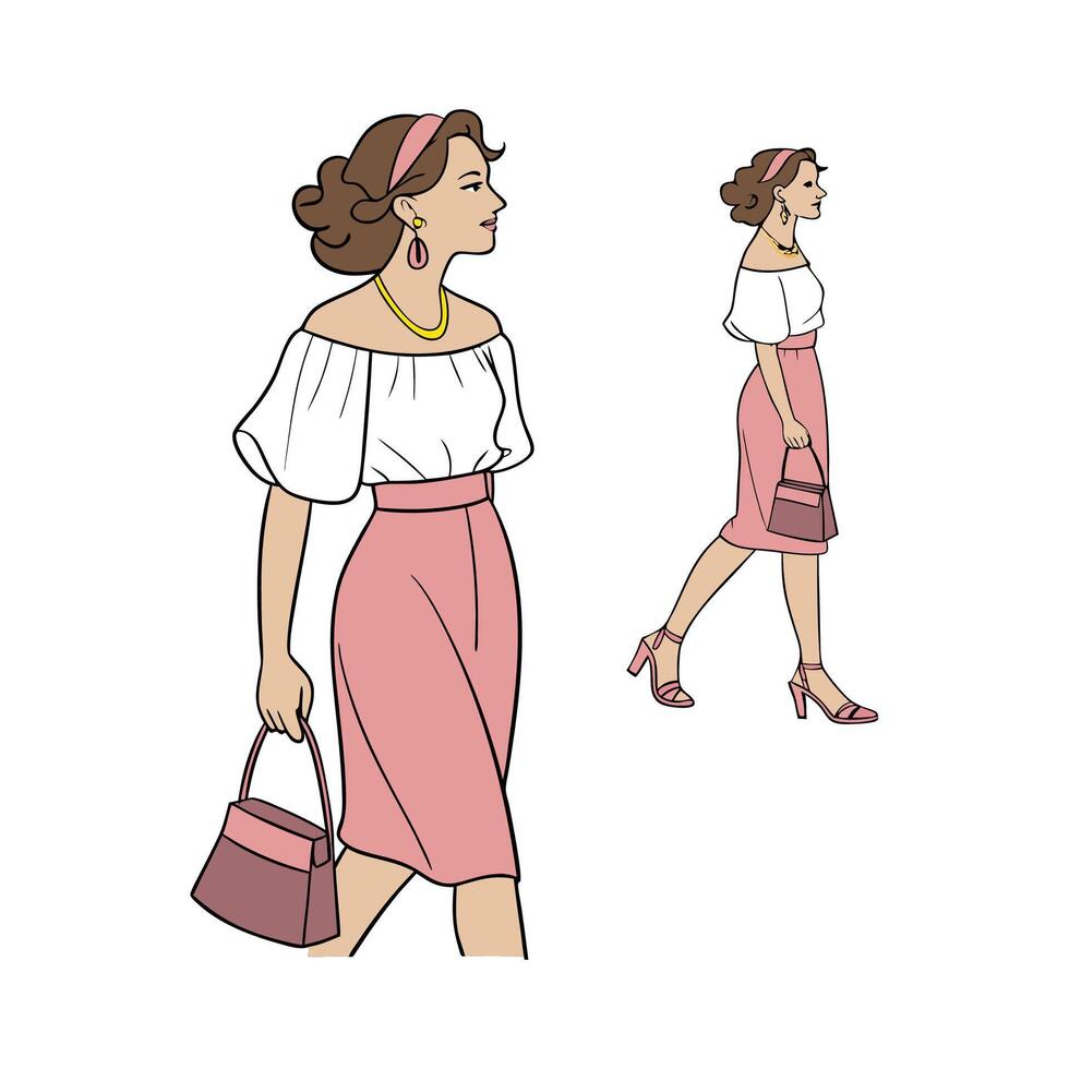 Bold Romantic Off the Shoulder Top Fashion Model 1. vector