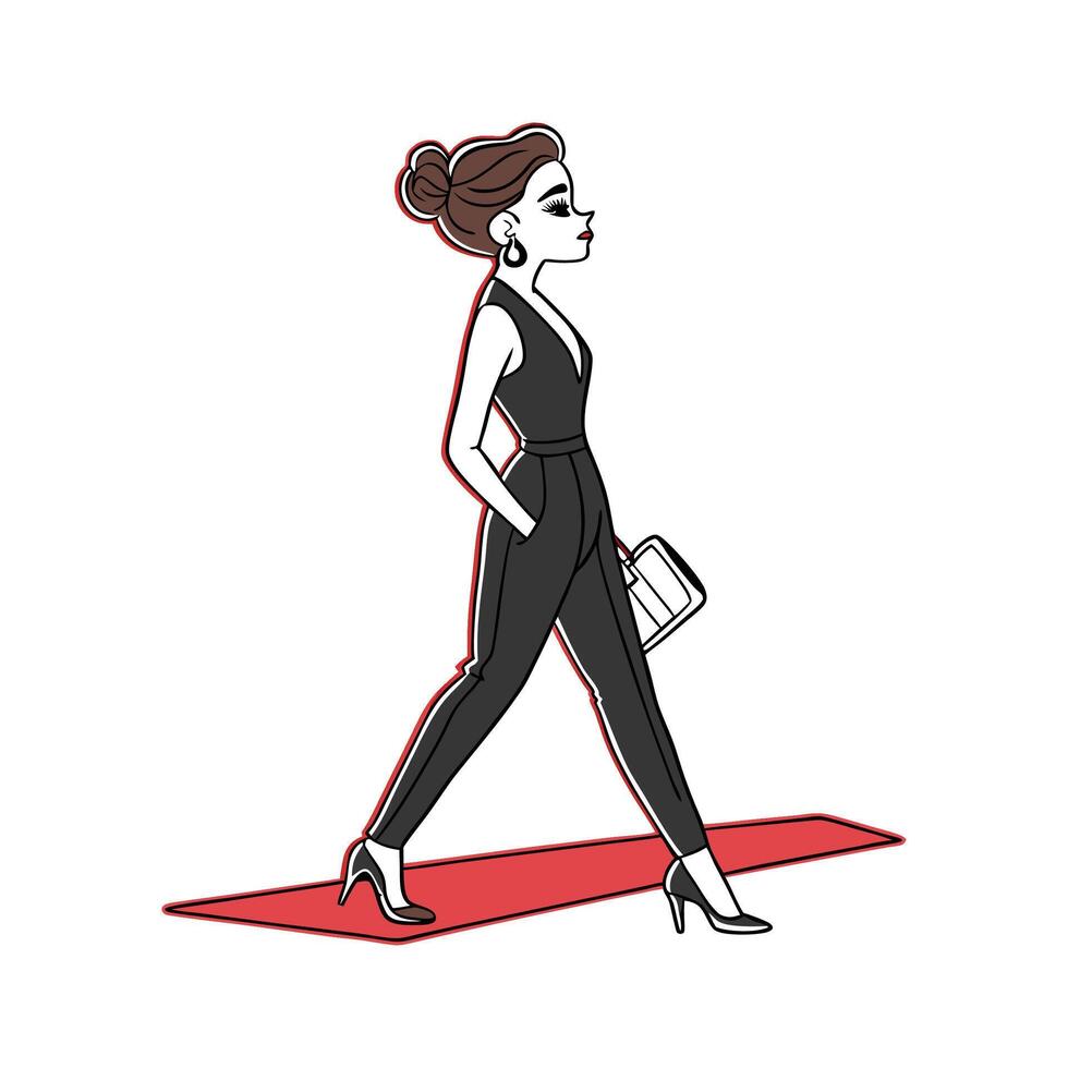 Bold Sleek Black Jumpsuit Fashion Model 3. vector