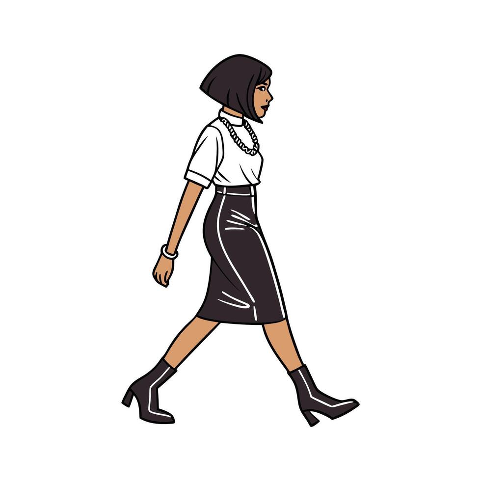 Bold Sleek Leather Skirt Fashion Model Design 2. vector