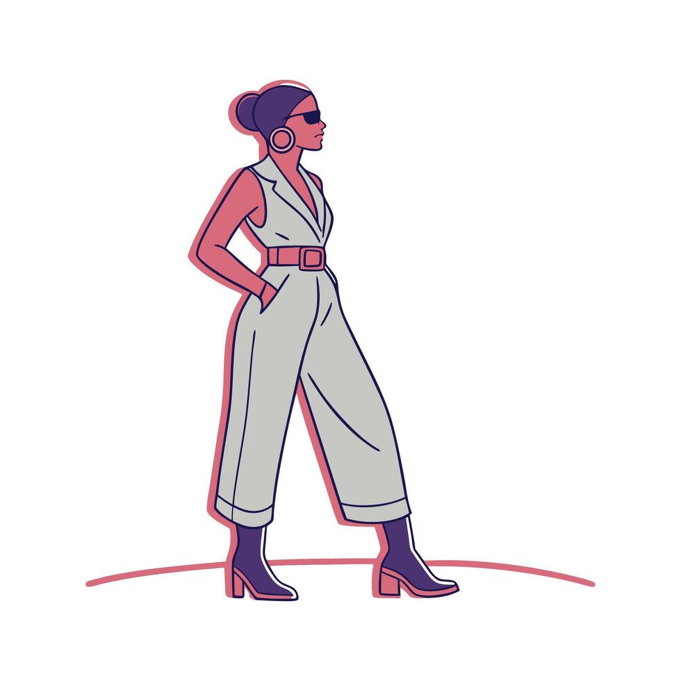 Elegant Sleek WideLegged Jumpsuit Fashion Model Design 3. vector