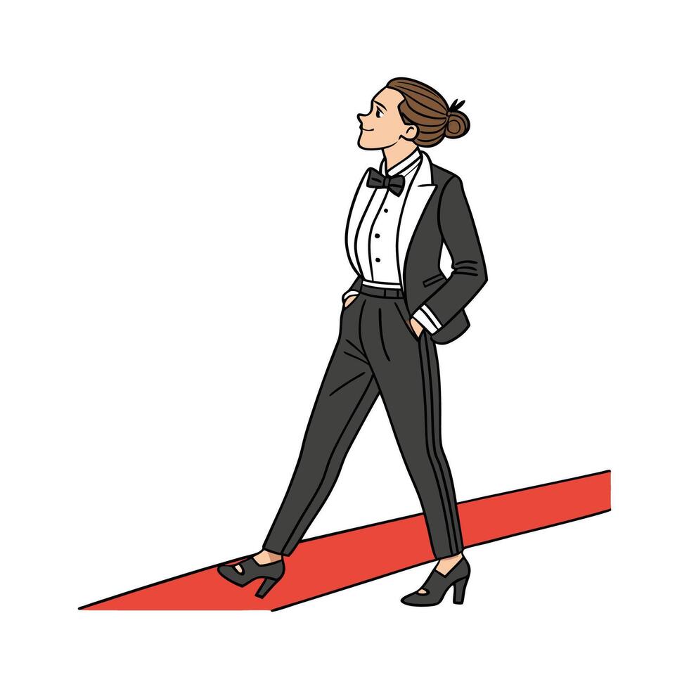 Chic Sleek Tuxedo Fashion Model. vector