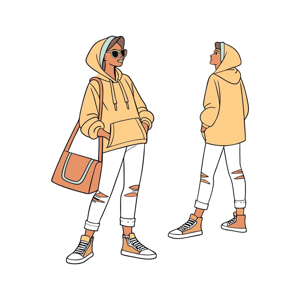 Elegant Street Style Model with Sneakers Create 2. vector