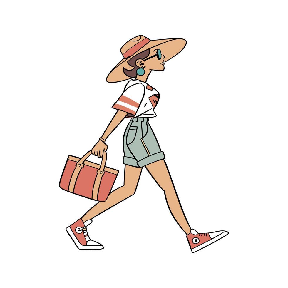 Chic Stylish HighWaisted Shorts Fashion Model Create. vector