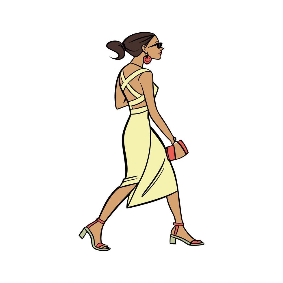 Chic Trendy CutOut Dress Fashion Model Illustrate 1. vector