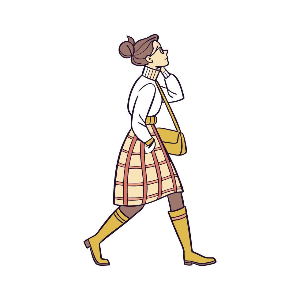 Elegant Trendy Plaid Skirt Fashion Model Design 3. vector