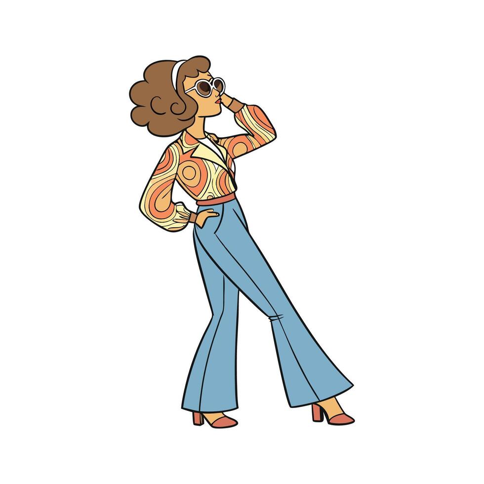 Chic Vintage 70s Bell Bottoms Fashion Model Design. vector