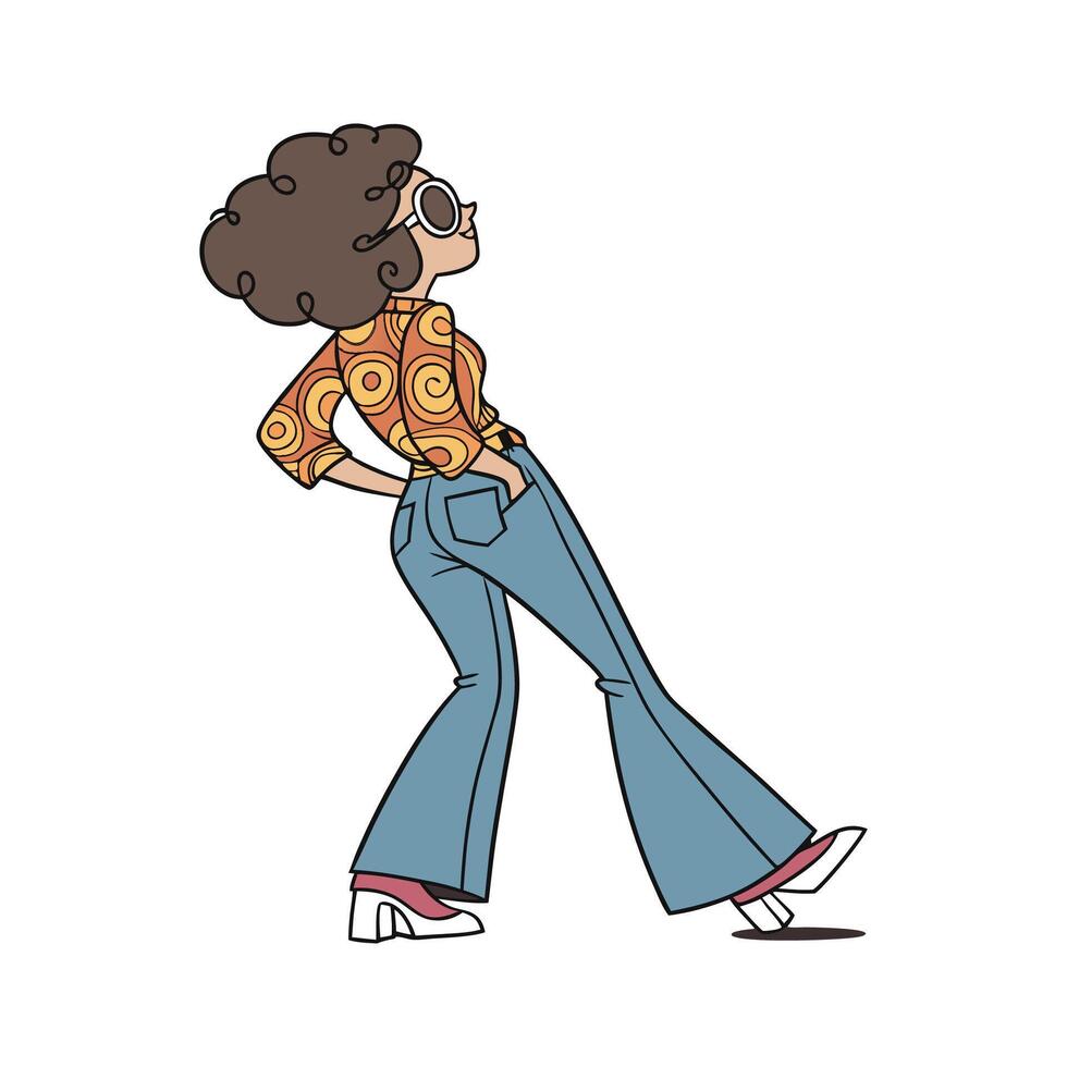 Elegant Vintage 70s Bell Bottoms Fashion Model Design 2. vector
