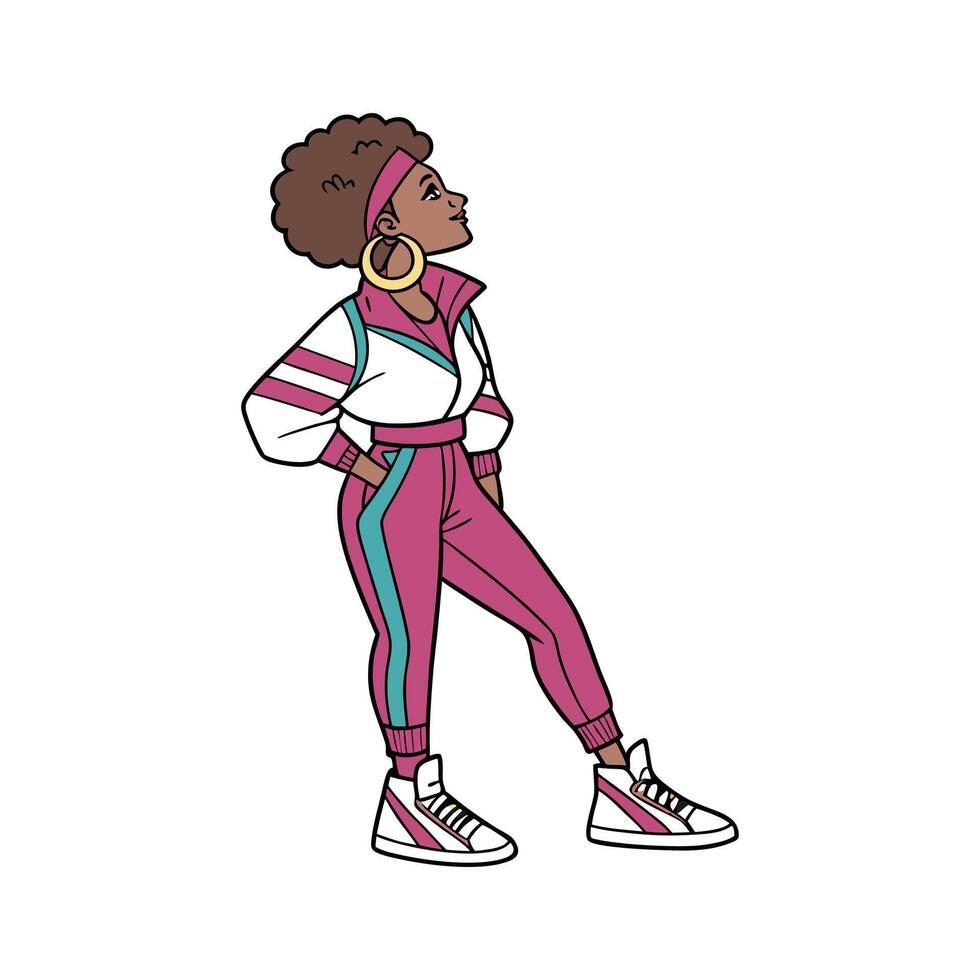 Elegant Vintage 80s Fashion Model Illustrate 1. vector