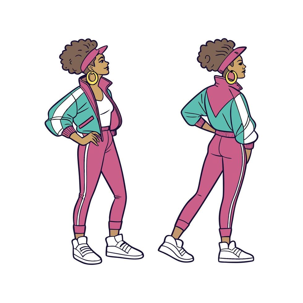 Chic Vintage 80s Fashion Model Illustrate. vector
