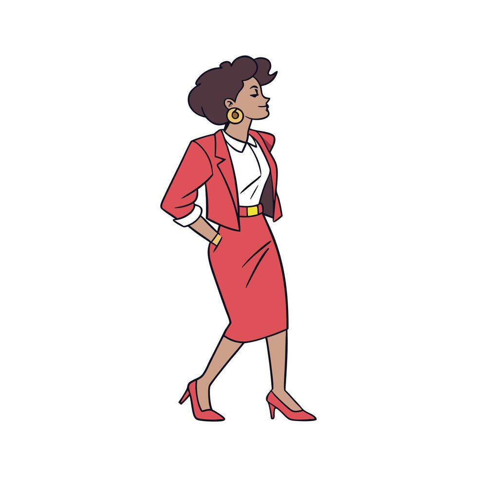 Trendy Vintage 80s Power Dressing Fashion Model Illustrate 2. vector