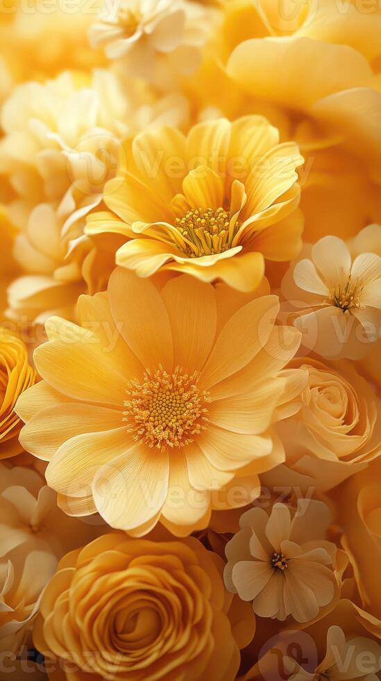 Vibrant collection of yellow flowers arranged beautifully in a lush display during springtime photo