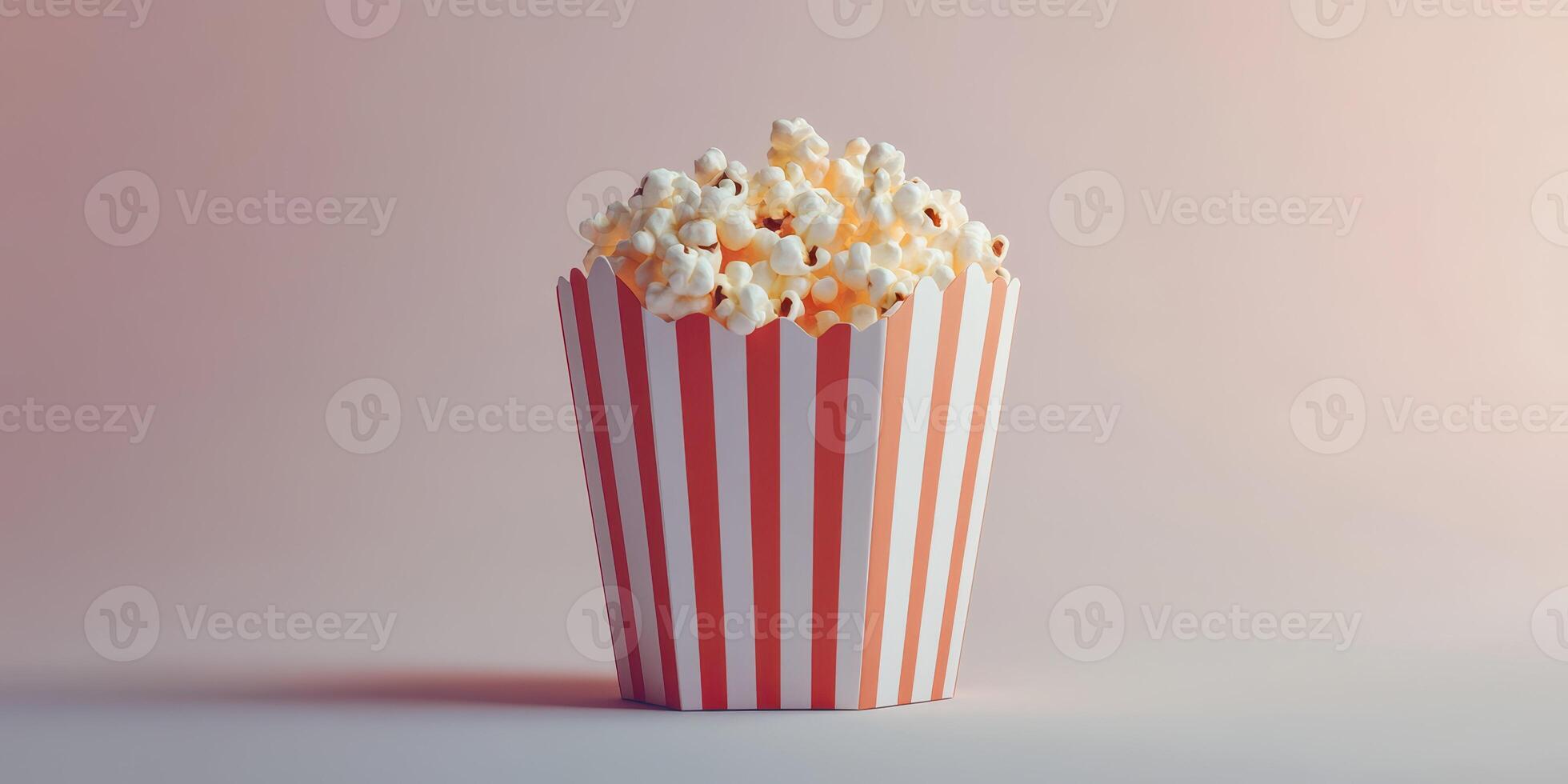 Popcorn in a striped container ready for movie night or snack time celebration photo