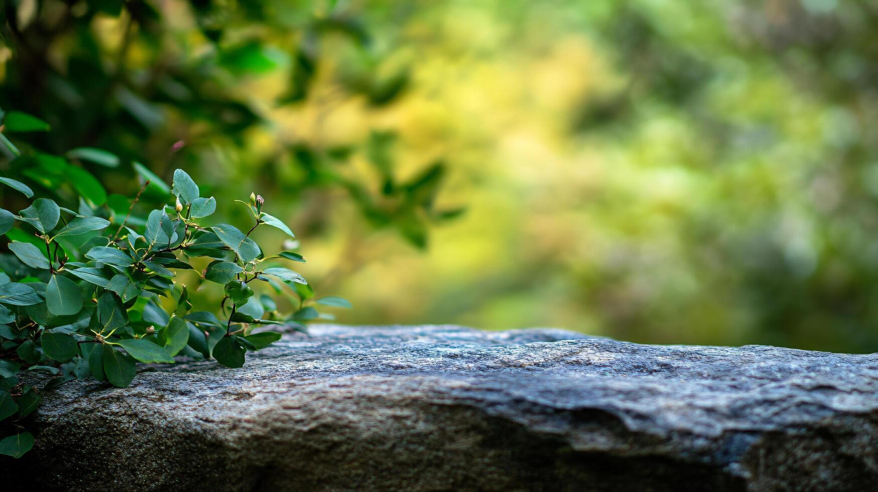 A small green leaf is on a rock photo