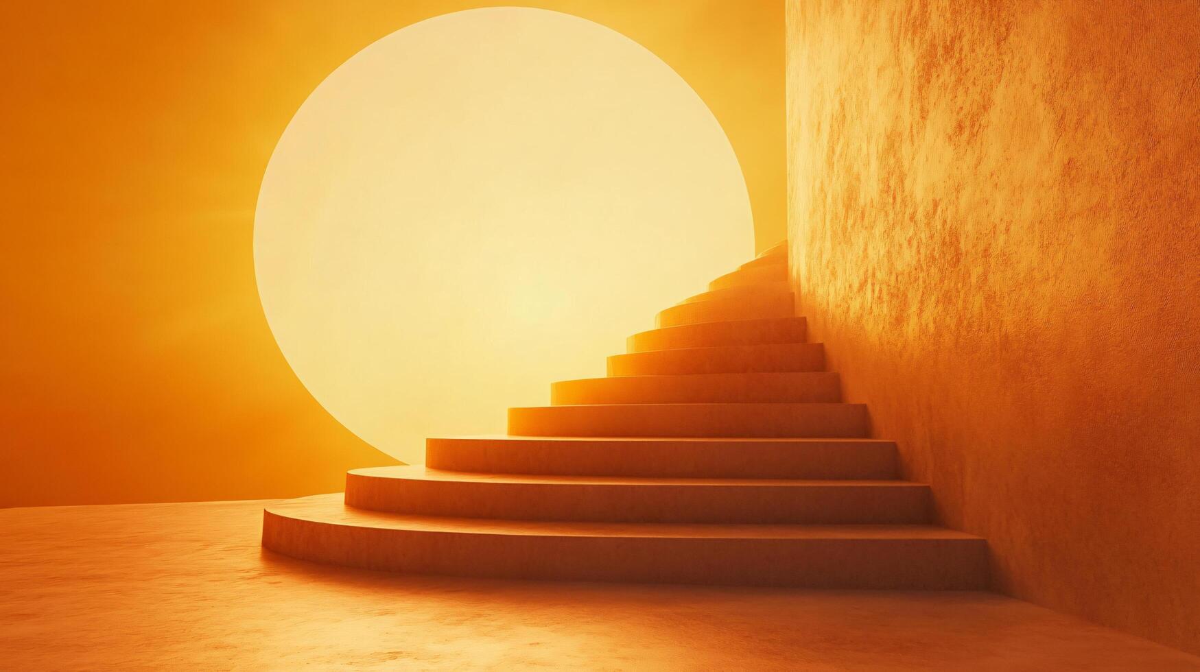 A large sun is in the sky above a set of stairs photo