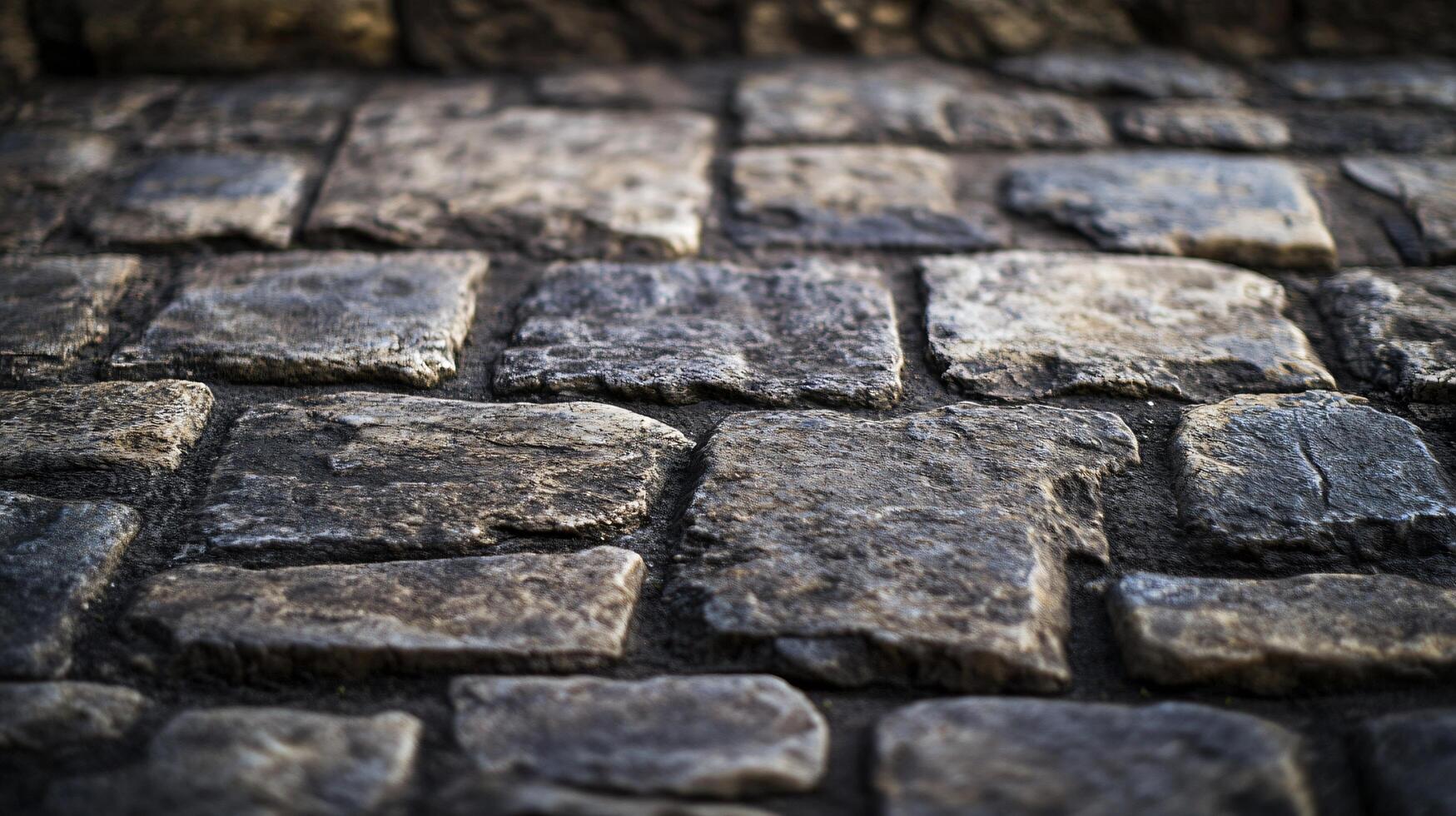 A close up of a brick walkway with a stone border photo
