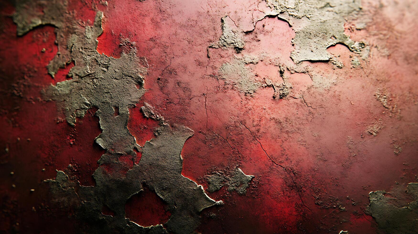 A red wall with a lot of cracks and peeling paint photo