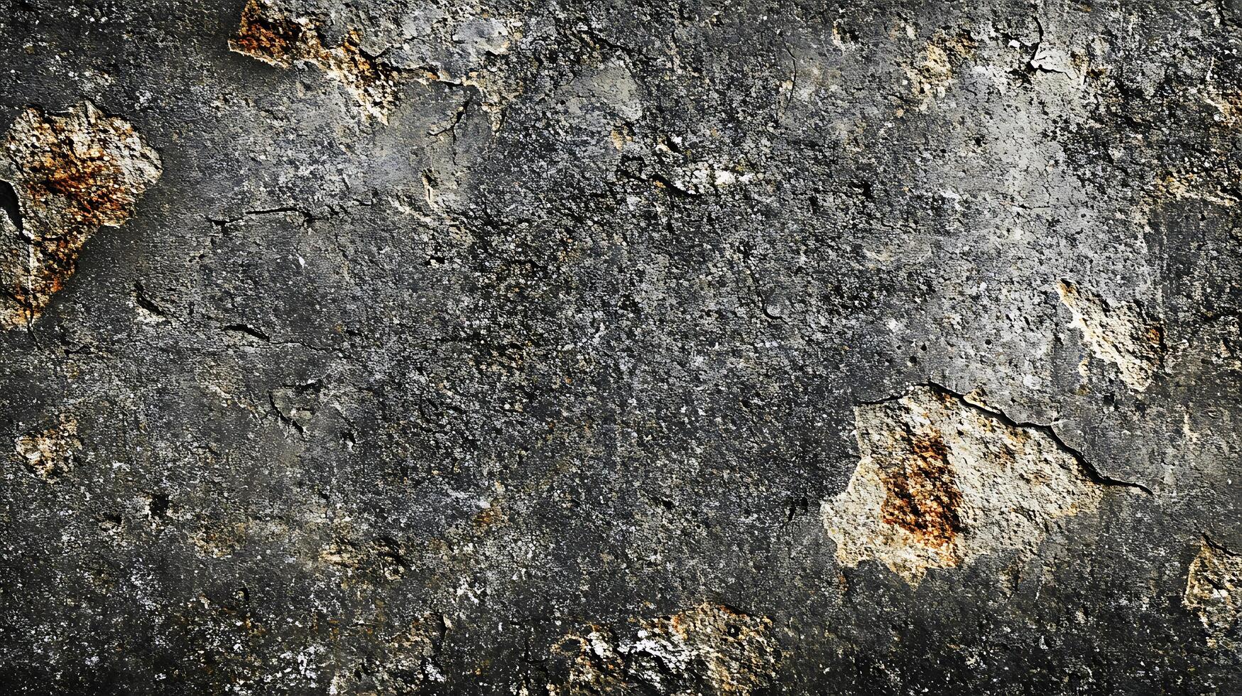 A grey and brown surface with a few spots of color photo