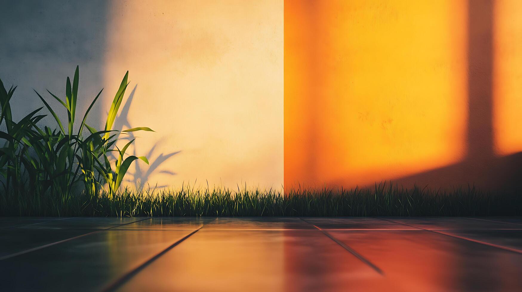 Bright Wall Spaces with Long Grass Shadows photo