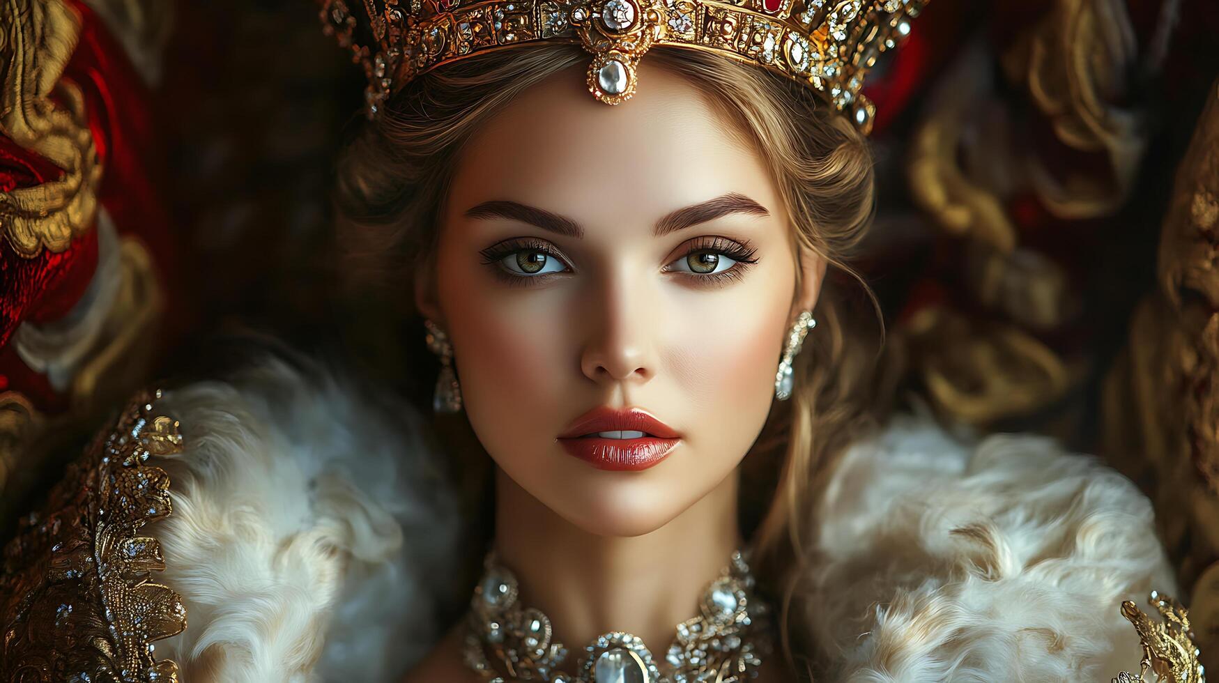 Elegant portrait of a woman adorned in a regal crown and jewelry embodying timeless beauty and sophistication A symbol of poise and grace photo