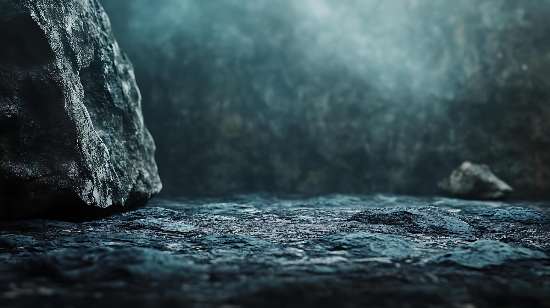 Mysterious cave interior with rock formations and soft light Explore the depths of nature in this captivating scene photo