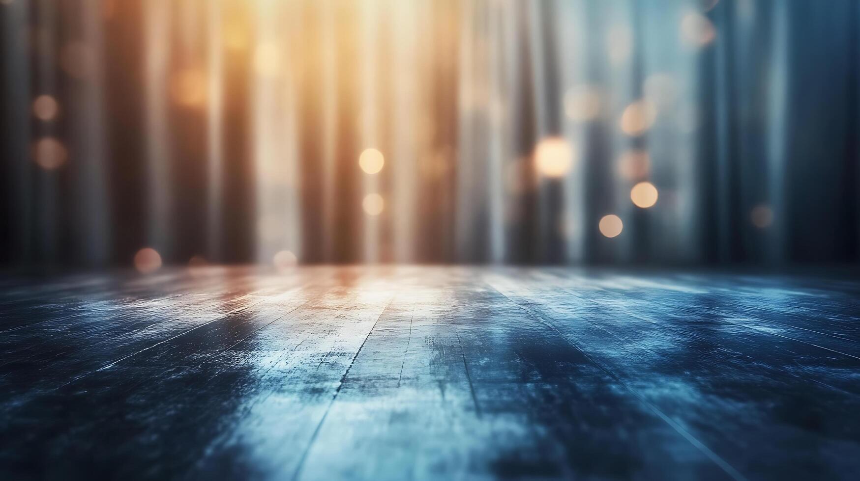 A captivating image of a blurred backdrop with bokeh lights and light reflecting off a shiny wooden surface Atmospheric and abstract photo