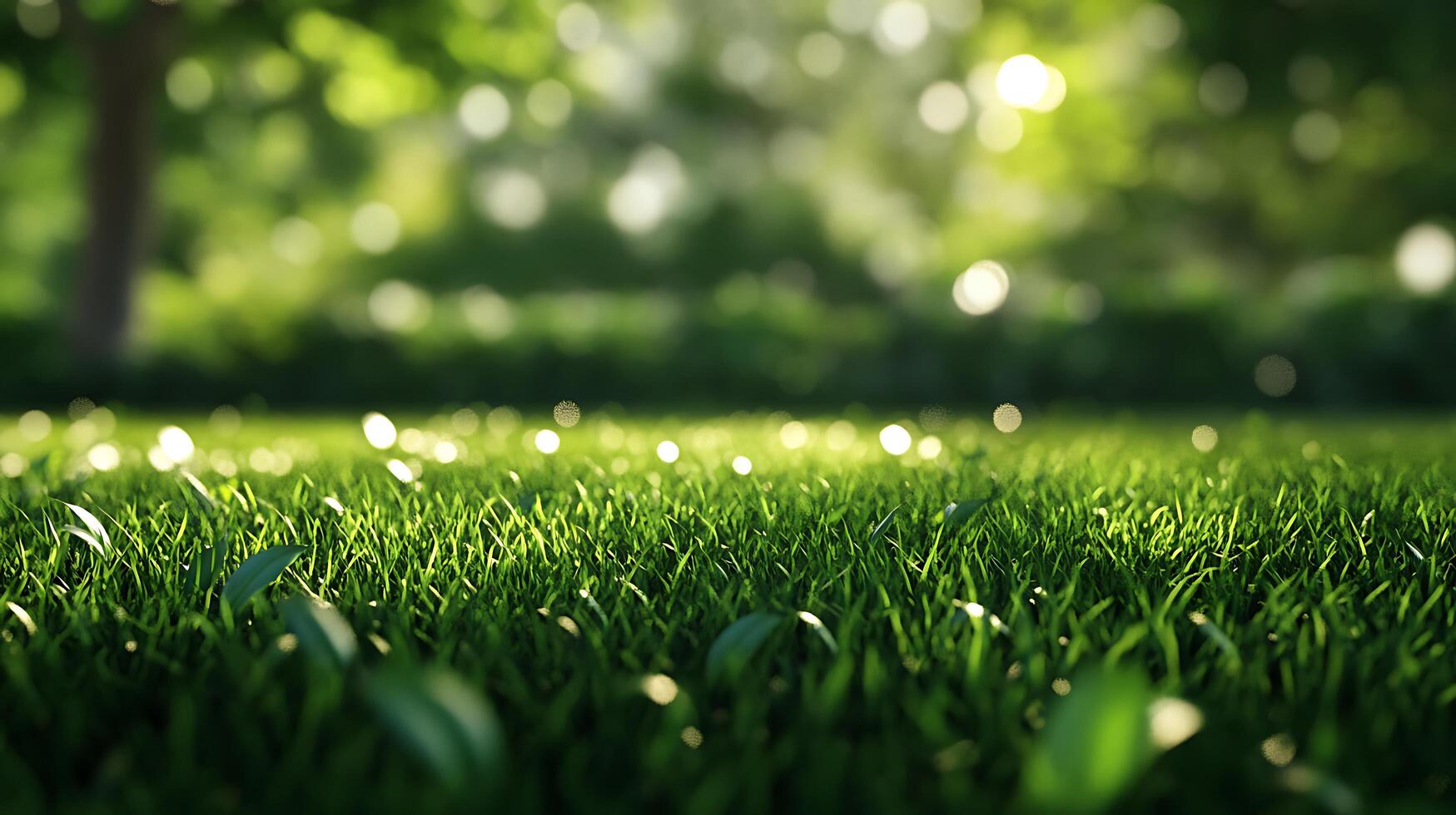 A patch of lush green grass bathed in sunlight creating a serene and inviting natural scene Ideal for peaceful summer relaxation photo