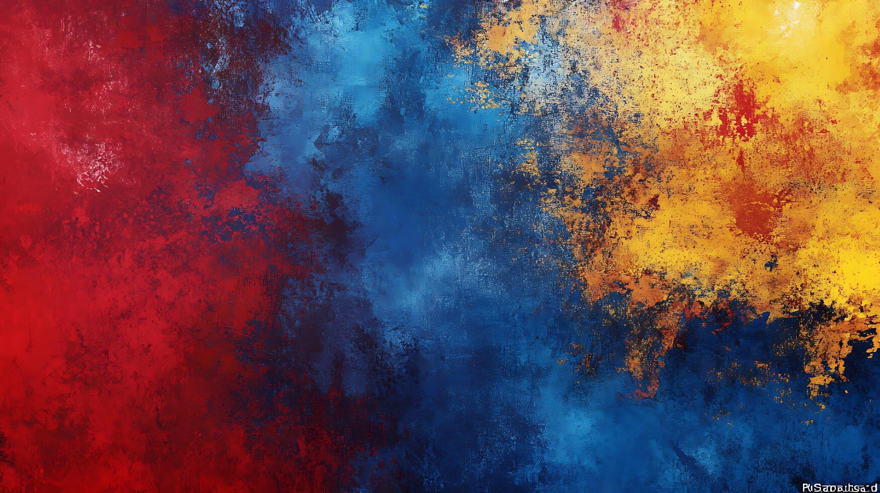 A vibrant canvas of textured colors blend in a stunning abstract painting The color palette is a blend of blue red and yellow photo