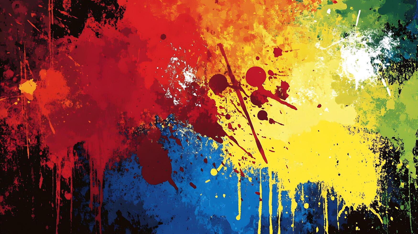 A vibrant explosion of colors in abstract painting with splatters blending shades of red blue yellow and green creating a dynamic texture photo