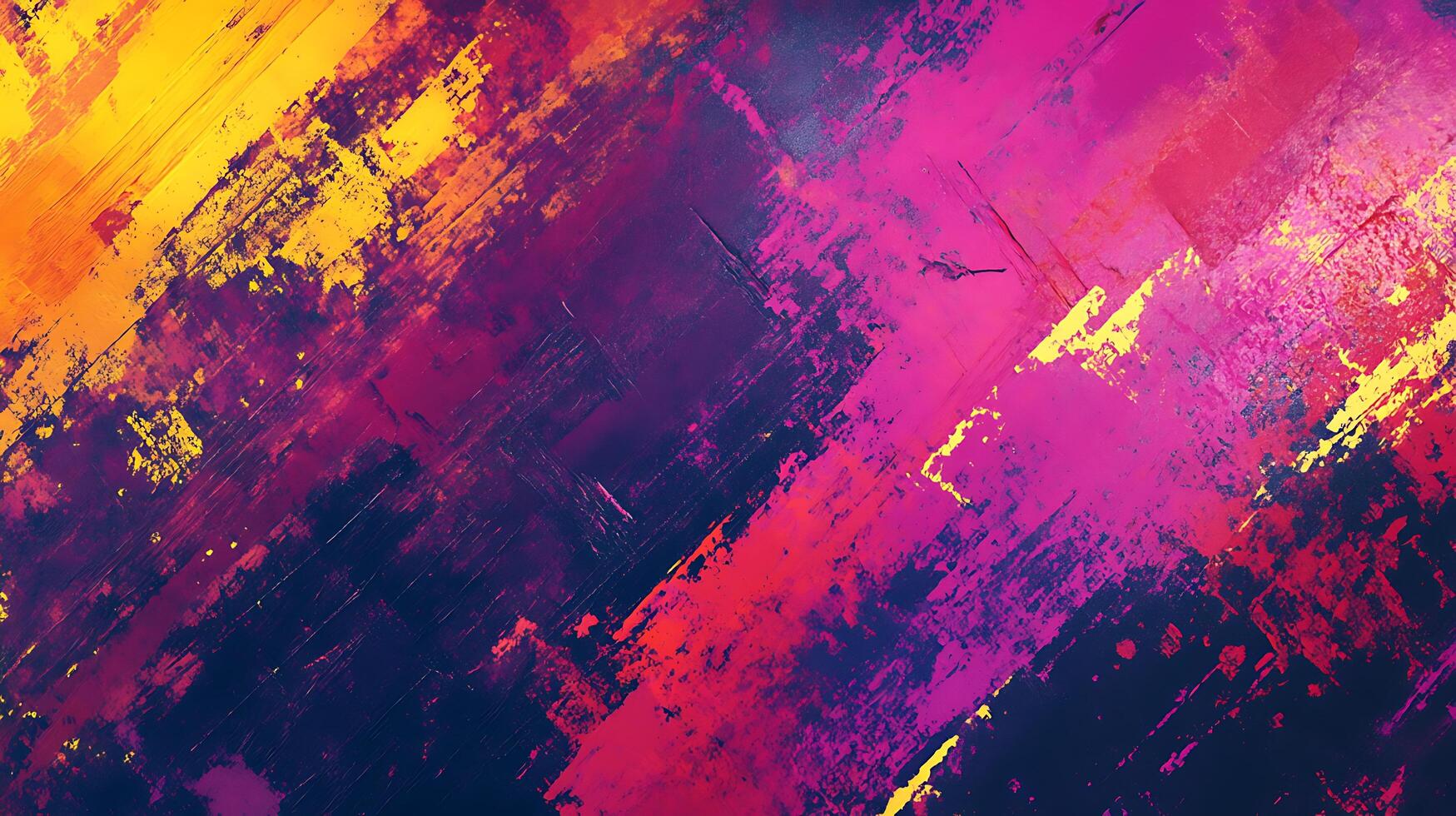 An abstract painting with bright colors and a textured look An interesting chaotic piece with pink orange yellow and purple strokes photo