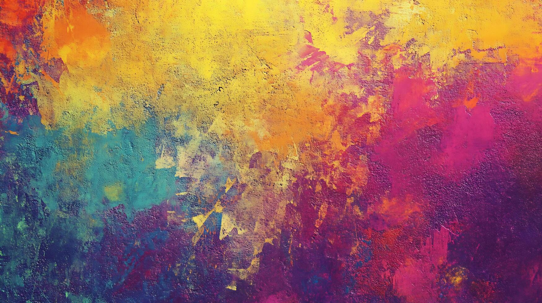A vibrant textured abstract painting featuring a blend of yellow turquoise orange and purple hues creating a dynamic and colorful artwork photo