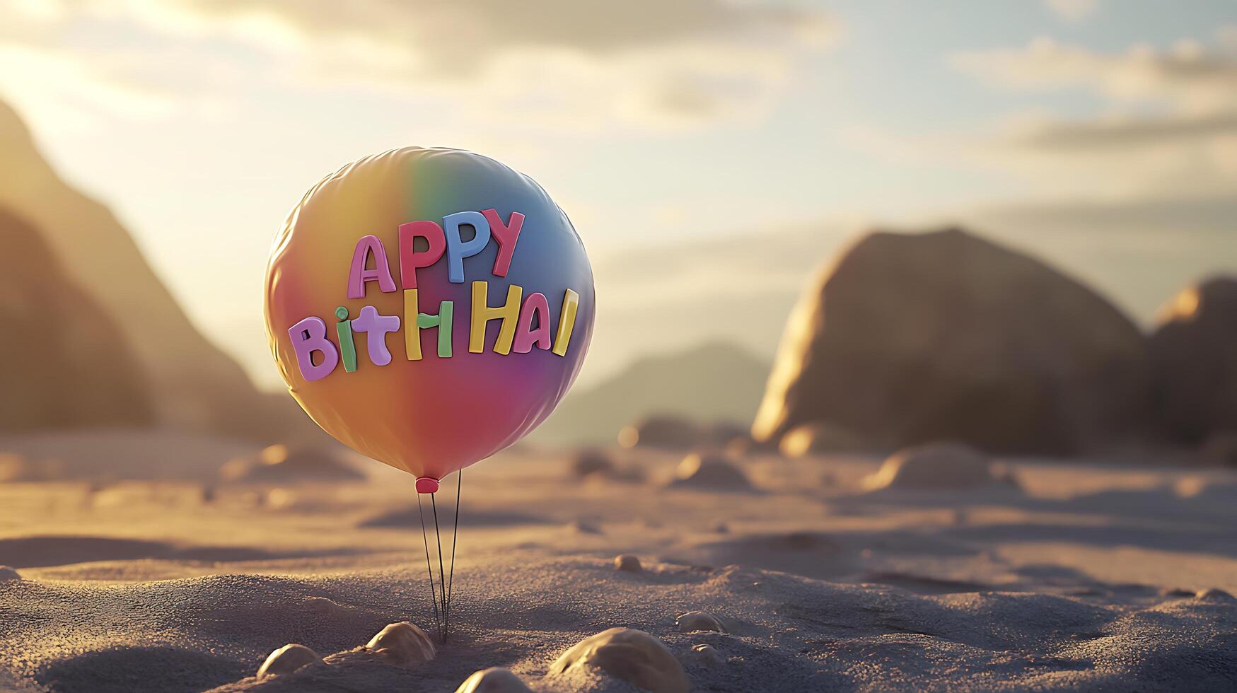 Celebration on the beach with a colorful balloon wishing happiness The sun sets on the horizon casting a warm glow outdoors sandy photo