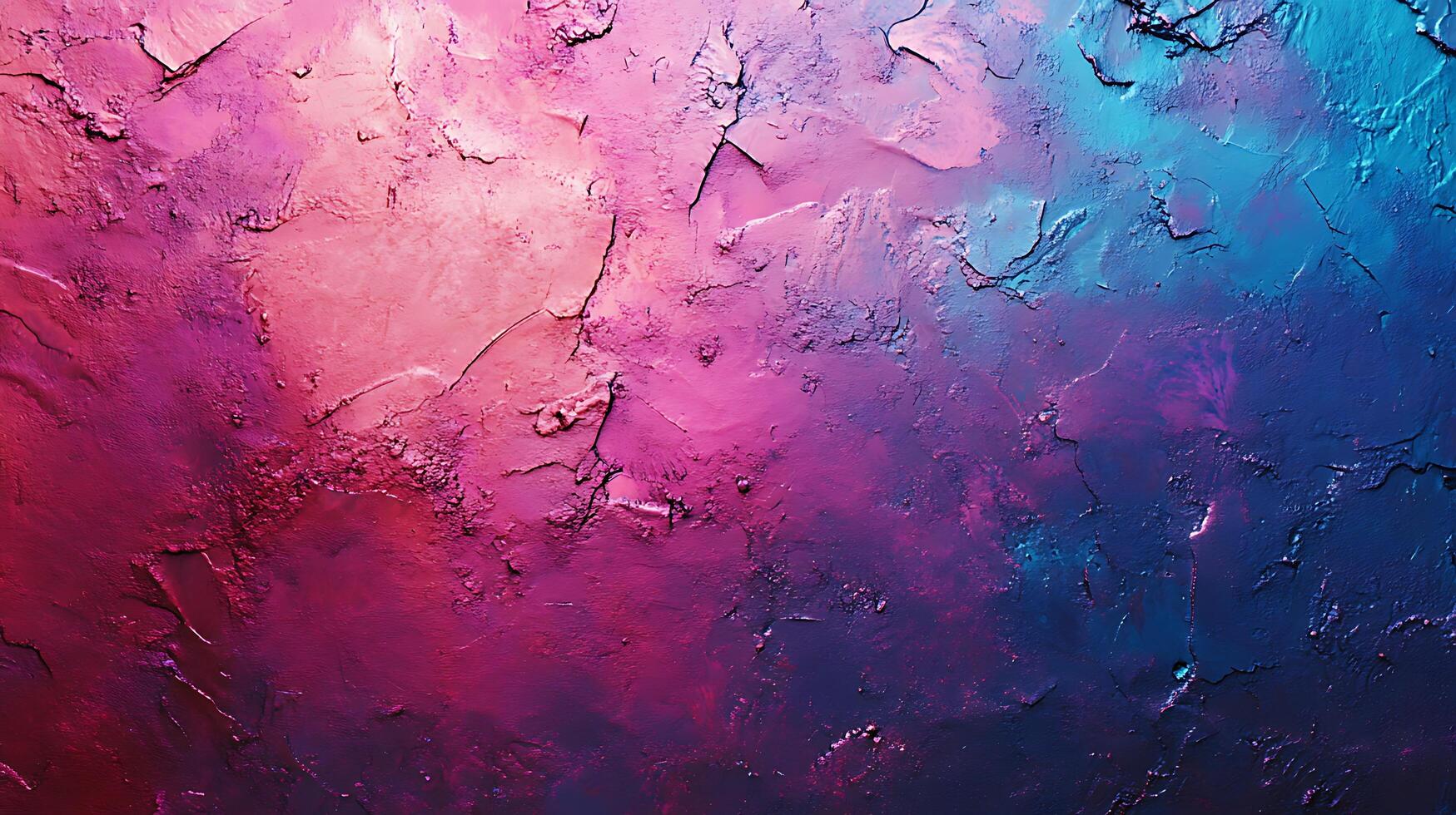 Colorful textured surface in vibrant pinks purples and blues creating a visually striking abstract pattern with rough edges and subtle cracks photo