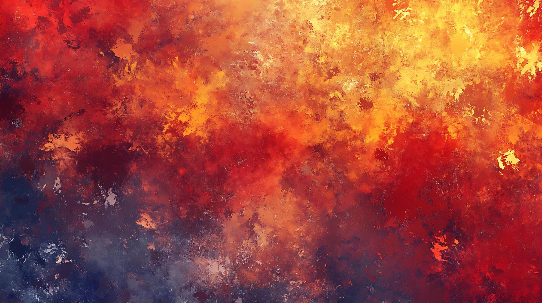 Abstract artwork featuring dynamic brushstrokes in warm hues of red orange and yellow transitioning to cool tones of blue and purple photo
