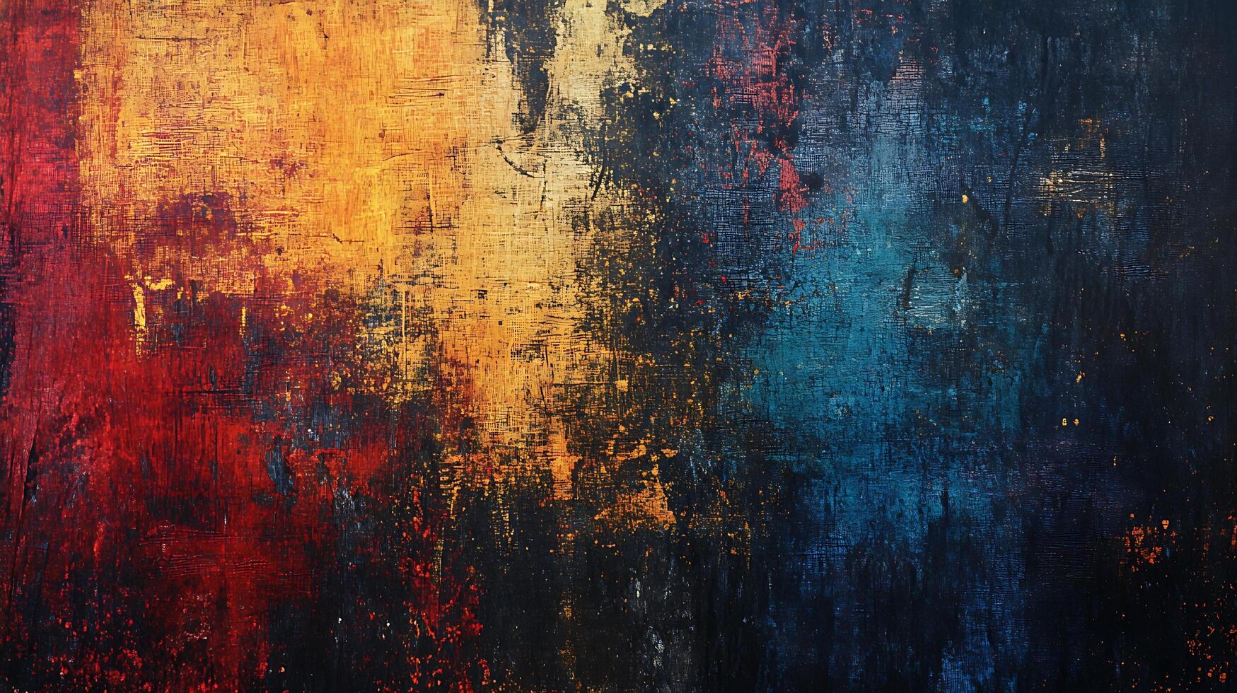 Textured abstract painting with blends of red orange yellow and blue The colors create a dynamic and intriguing composition photo