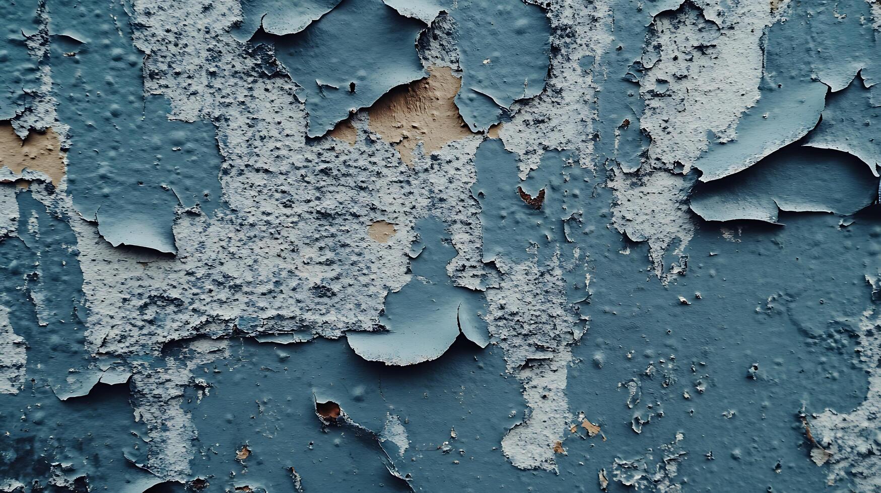 Blue wall paint peeling and cracking away Beautiful abstract pattern in a close up shot the texture is old and distressed photo