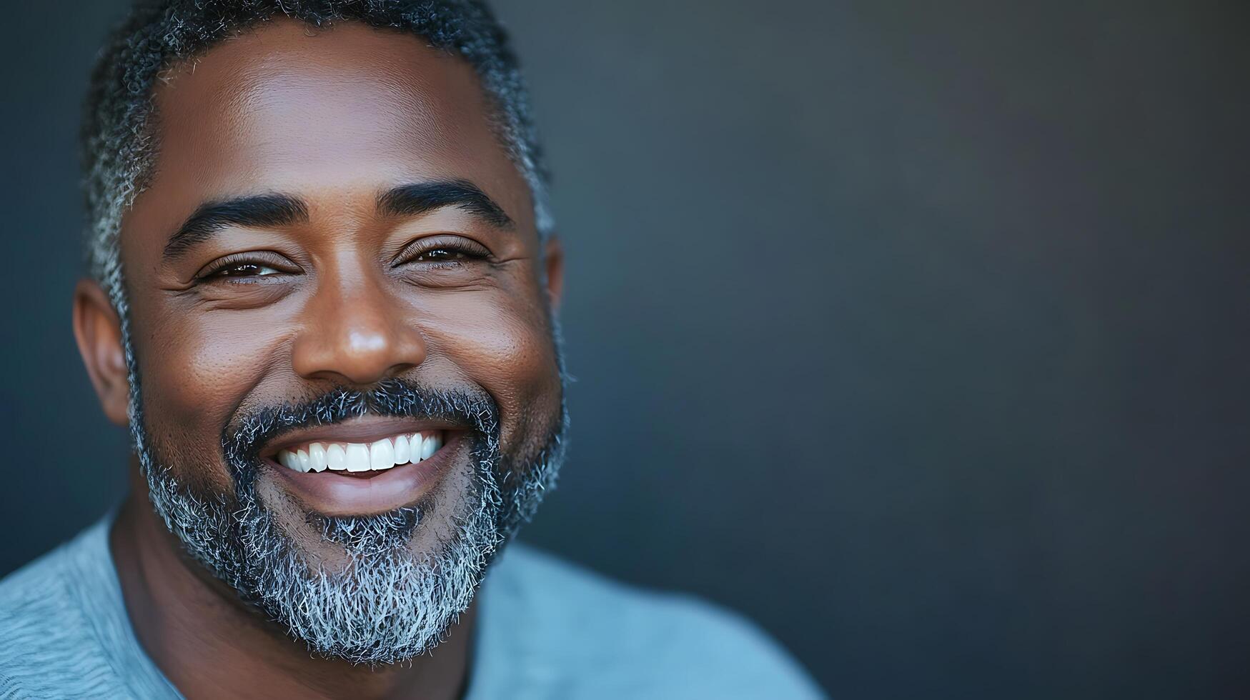 Smiling man radiates confidence His genuine smile and welcoming eyes invite connection He is a symbol of wisdom and joy photo