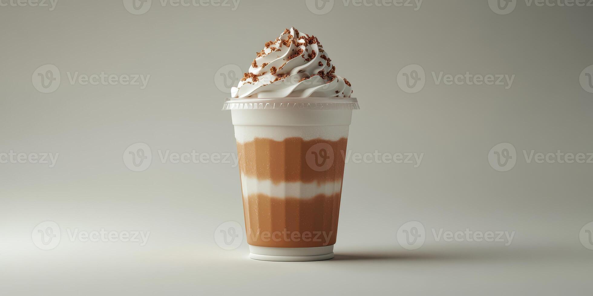 Creamy mocha beverage topped with whipped cream and chocolate sprinkles in stylish transparent cup photo