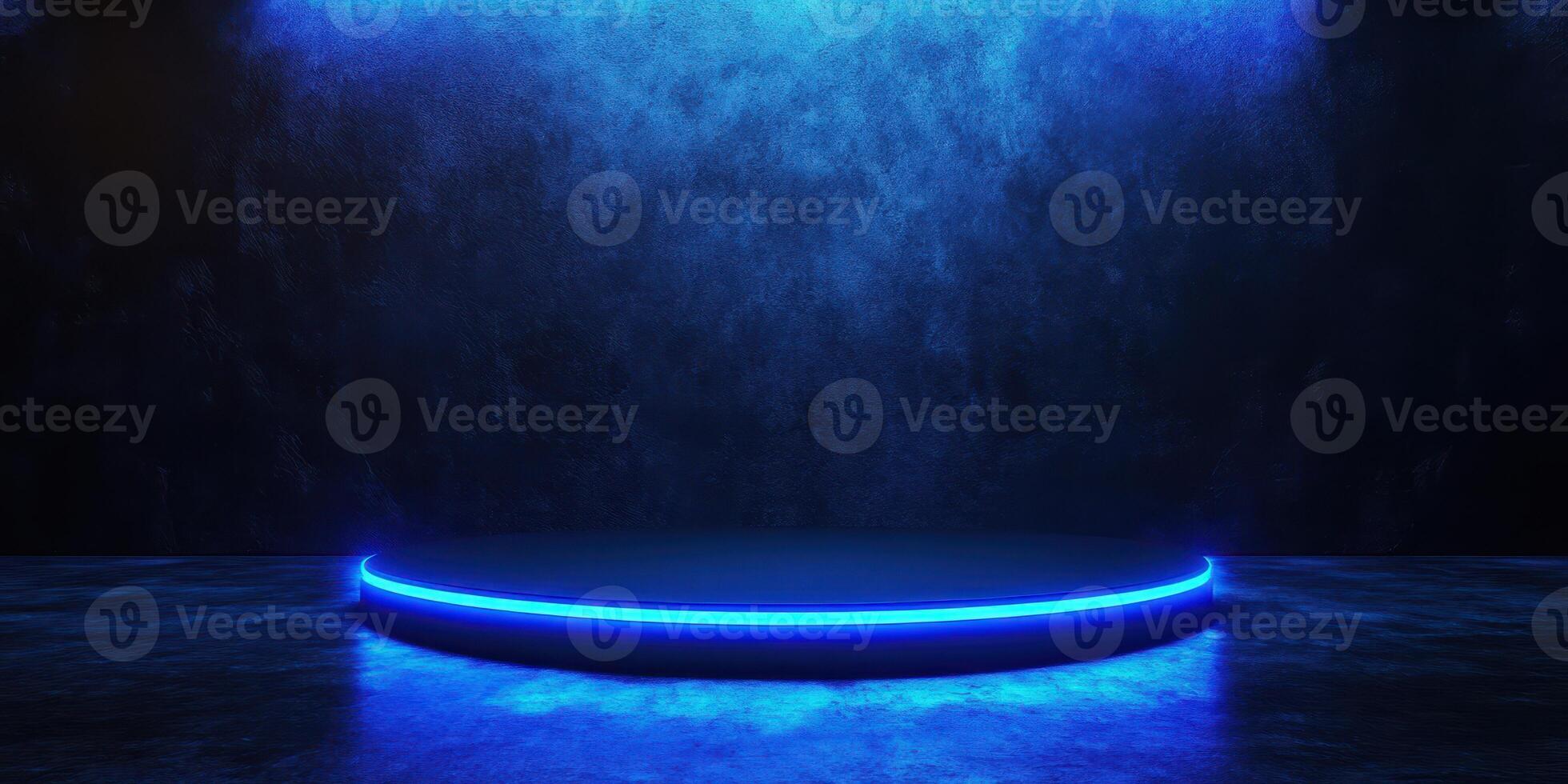 Modern illuminated stage setup with blue lighting creating a dramatic effect photo