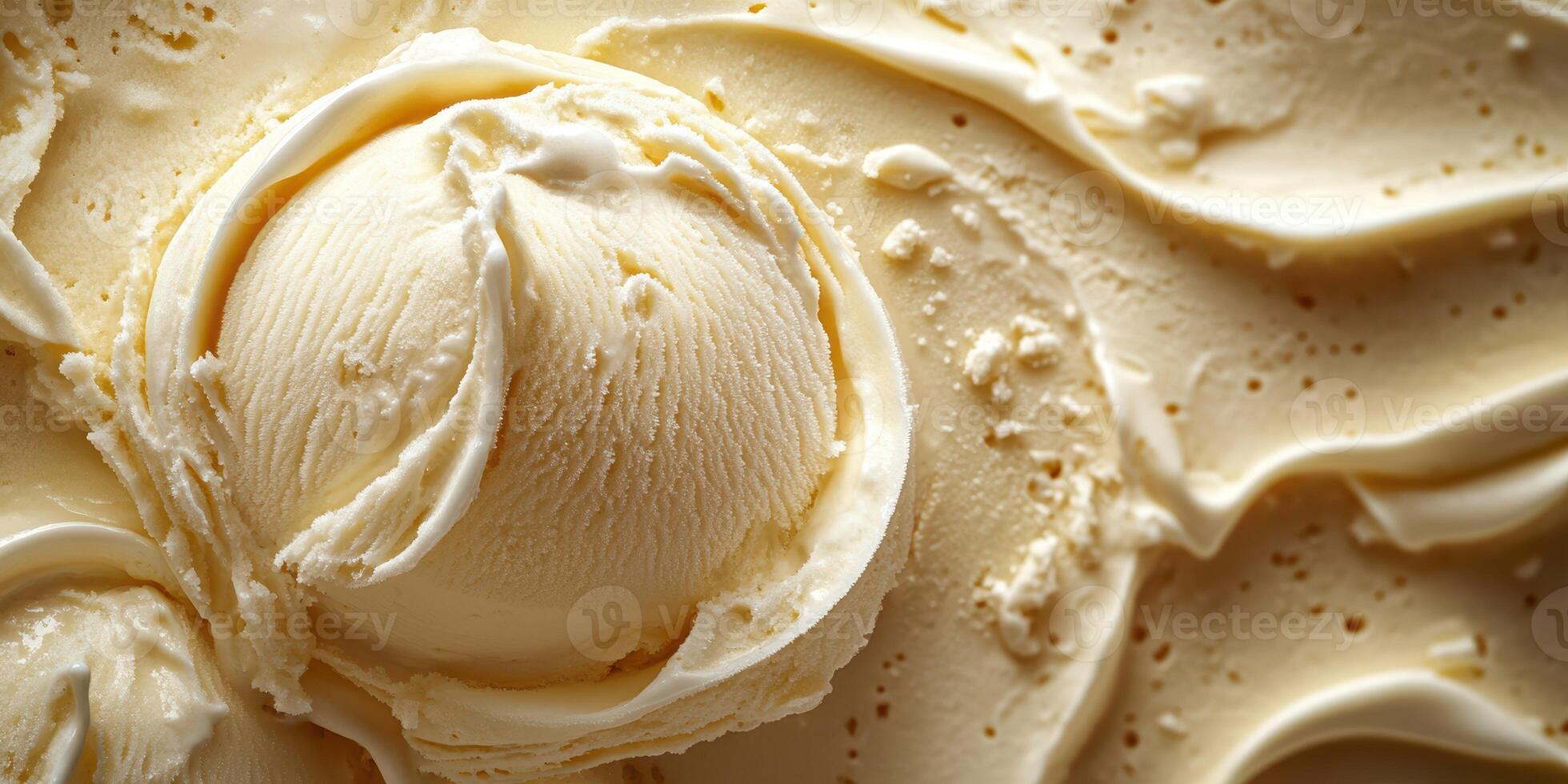 Creamy vanilla ice cream served in a scoop on a smooth bed of soft texture photo