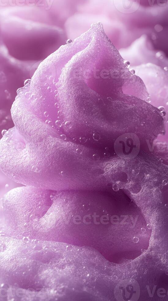 Whimsical lavender foam swirls with bubbles creating an enchanting visual experience in a dreamy setting photo