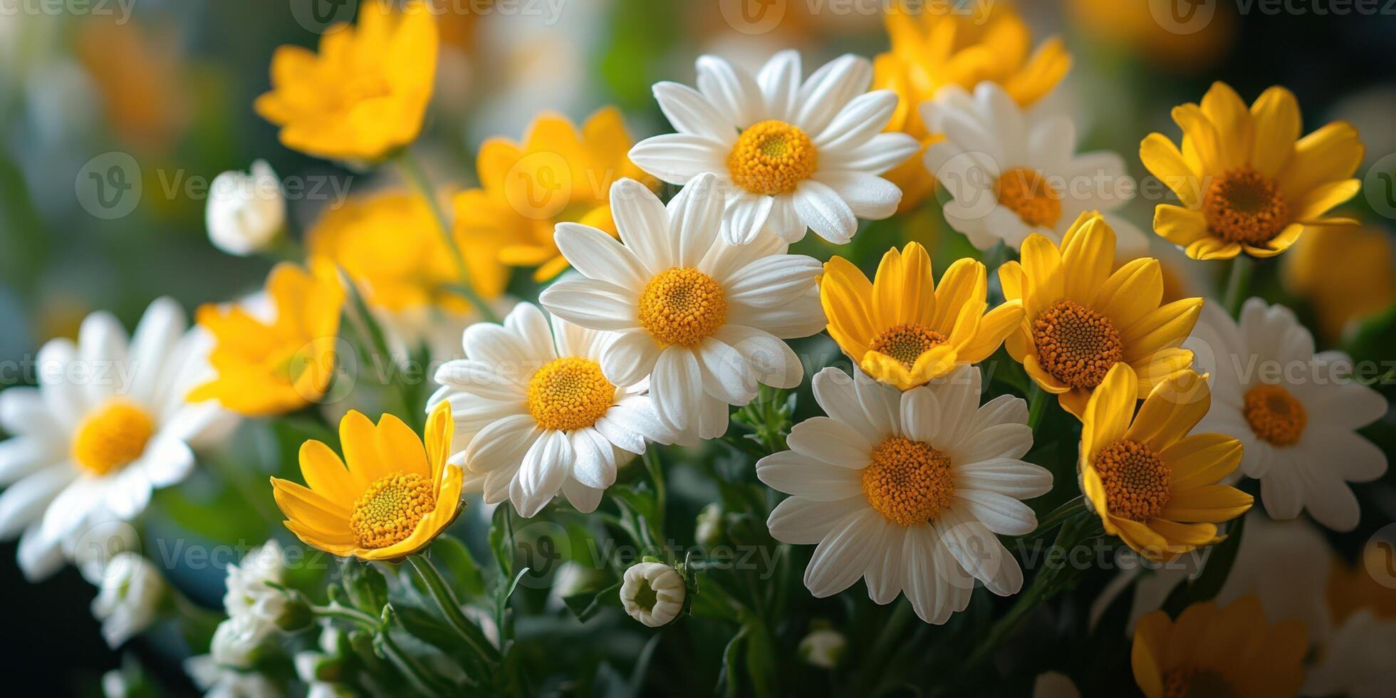 Colorful display of daisies in a bright garden setting during springtime photo