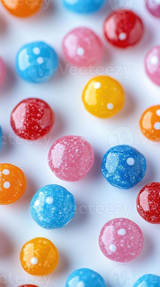 Colorful assorted candies scattered on a white background during daylight photo