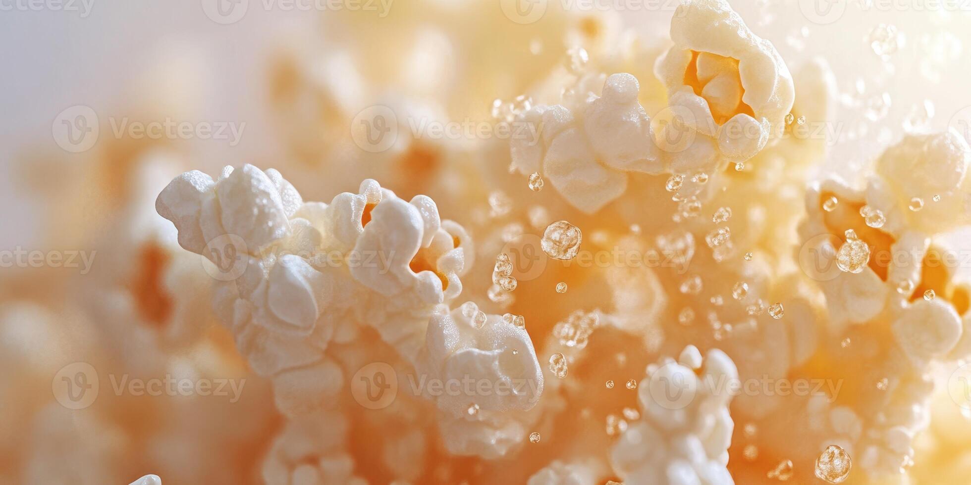 Popcorn bursts with flavor in a close-up view highlighting texture and details photo