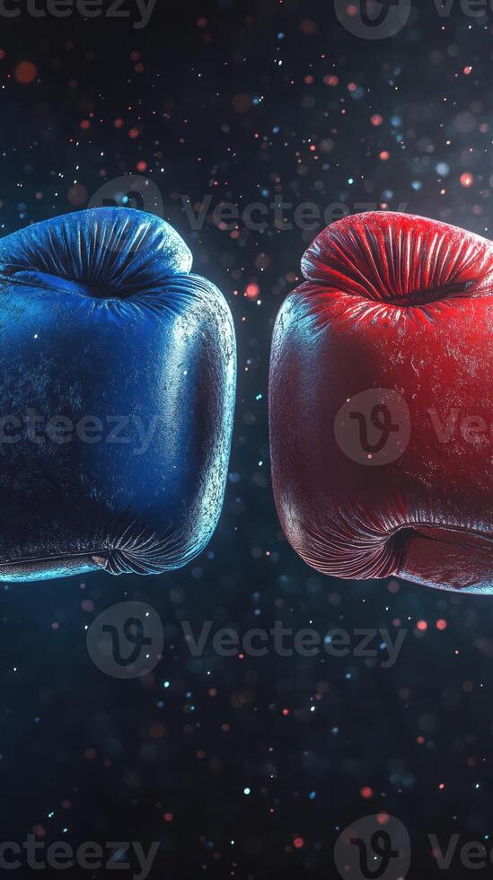 Boxing gloves in blue and red color symbolize competition and rivalry in sports photo