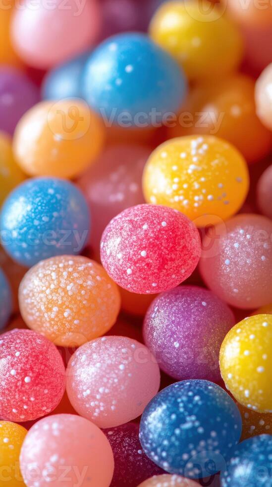 Colorful candy spheres arranged in a chaotic but beautiful display highlighting vibrant hues and textures photo