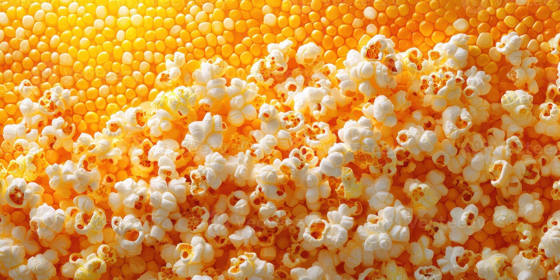 Popcorn and corn kernels create a vibrant visual delight showcasing texture and color in a bright setting photo