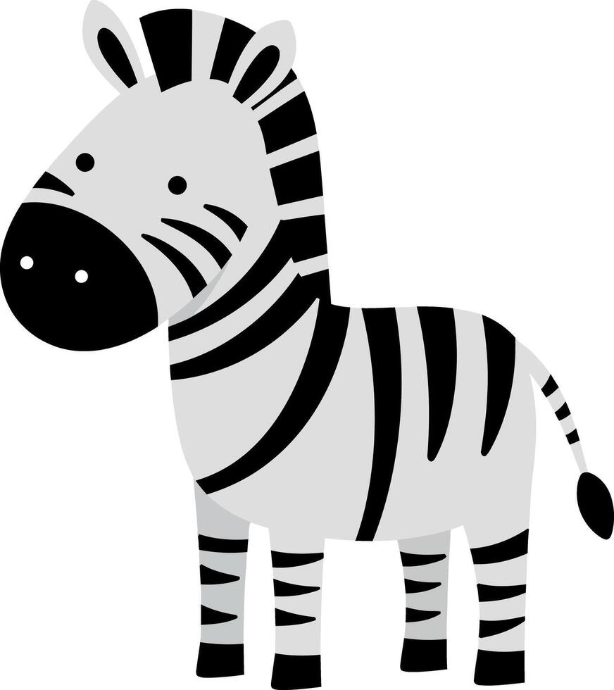 Cute and playful zebra standing upright in a flat design style, showcasing its distinctive black and white stripes in art vector