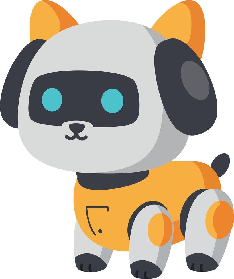 Cute robotic dog character with a friendly expression in a flat design style, featuring bright colors and a playful demeanor, presented as art vector